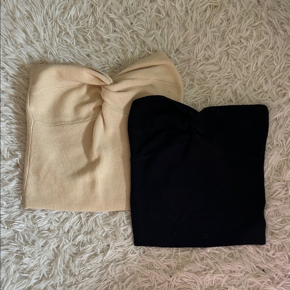 Cream and Black Knotted Tube Tops